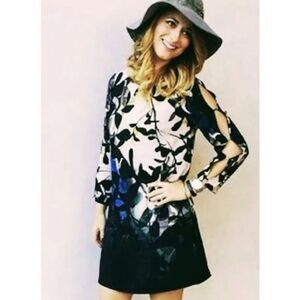 Maeve Dress Womens S Black Multicolor Floral Split 3/4 Sleeve Anthropologie